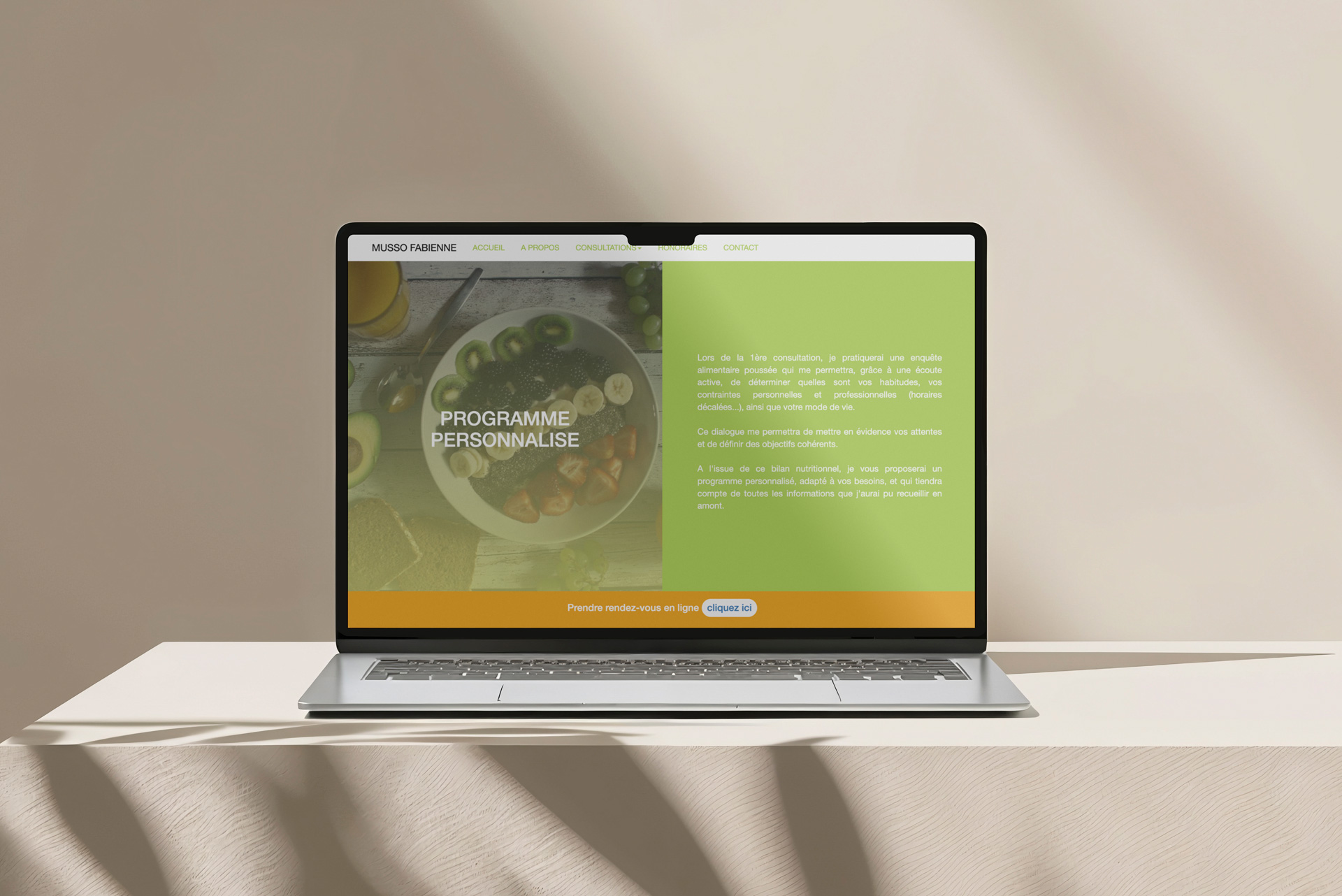 Site web Musso diététique sur ordinateur