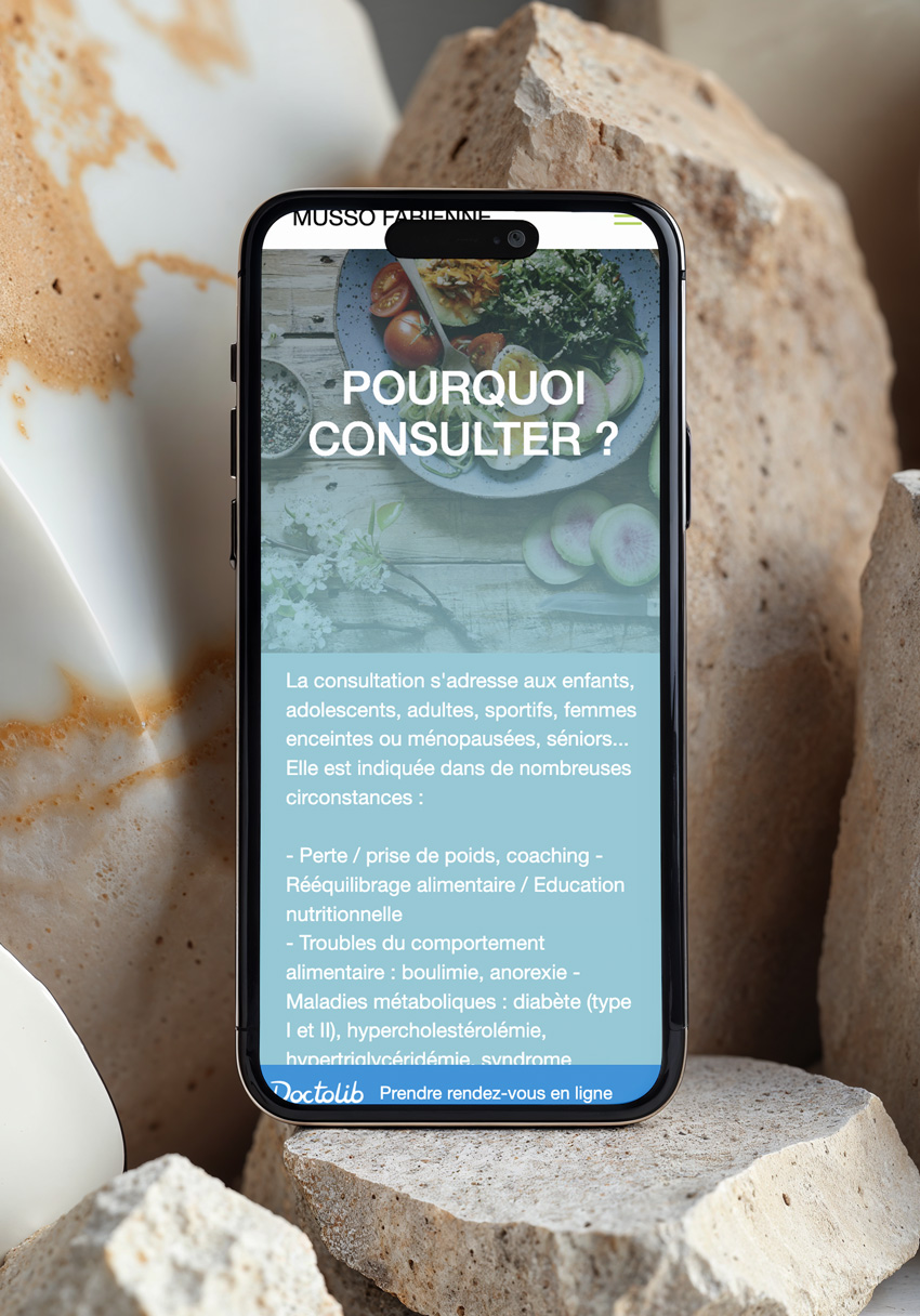 Site web Musso diététique sur mobile